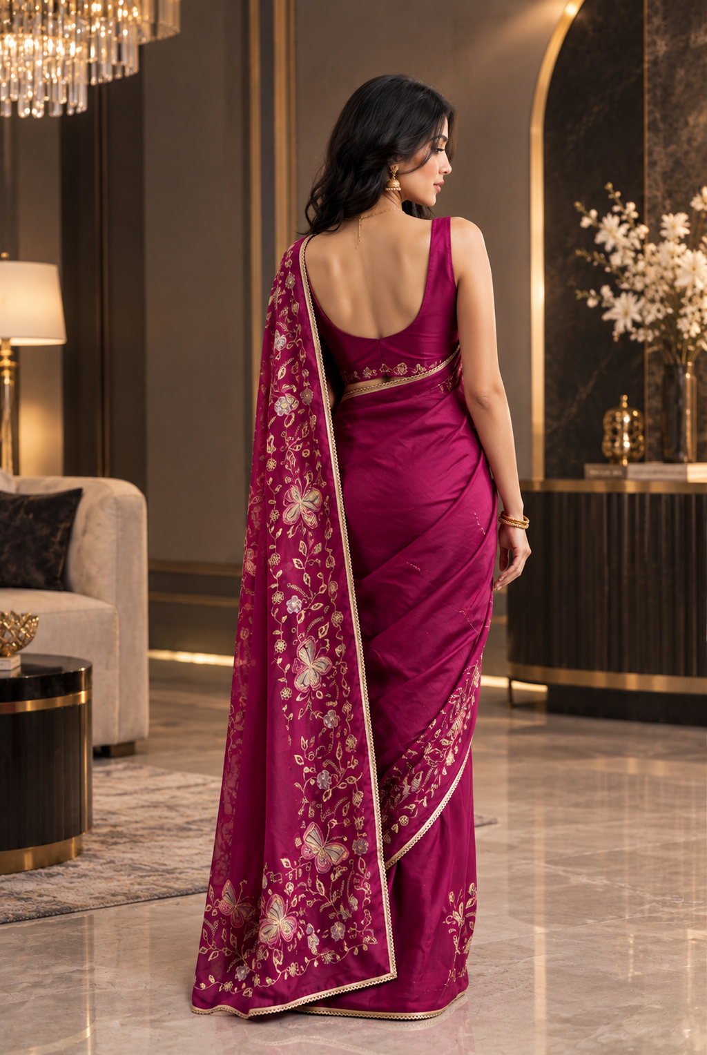 Designer Wine Magenta Soft Star Georgette Embroidery Saree for Women | Party Wear Designer Saree