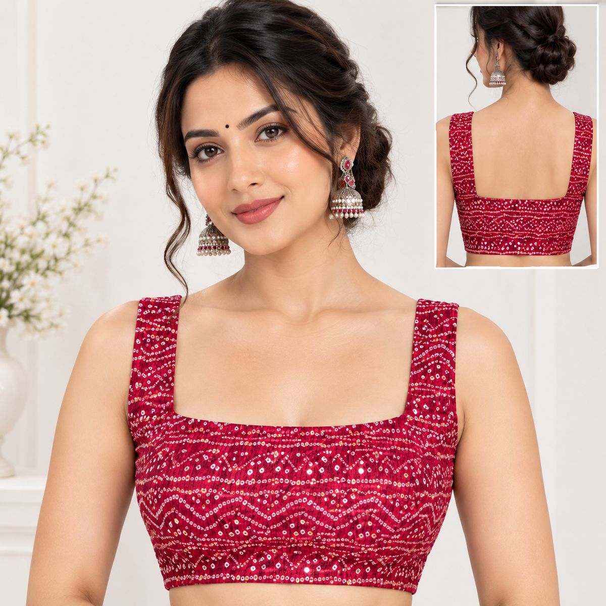 GORGEOUS BLACK SOFT CHINON SILK SAREE WITH RED BUTTERFLY MOTIFS & SIROSKI WORK