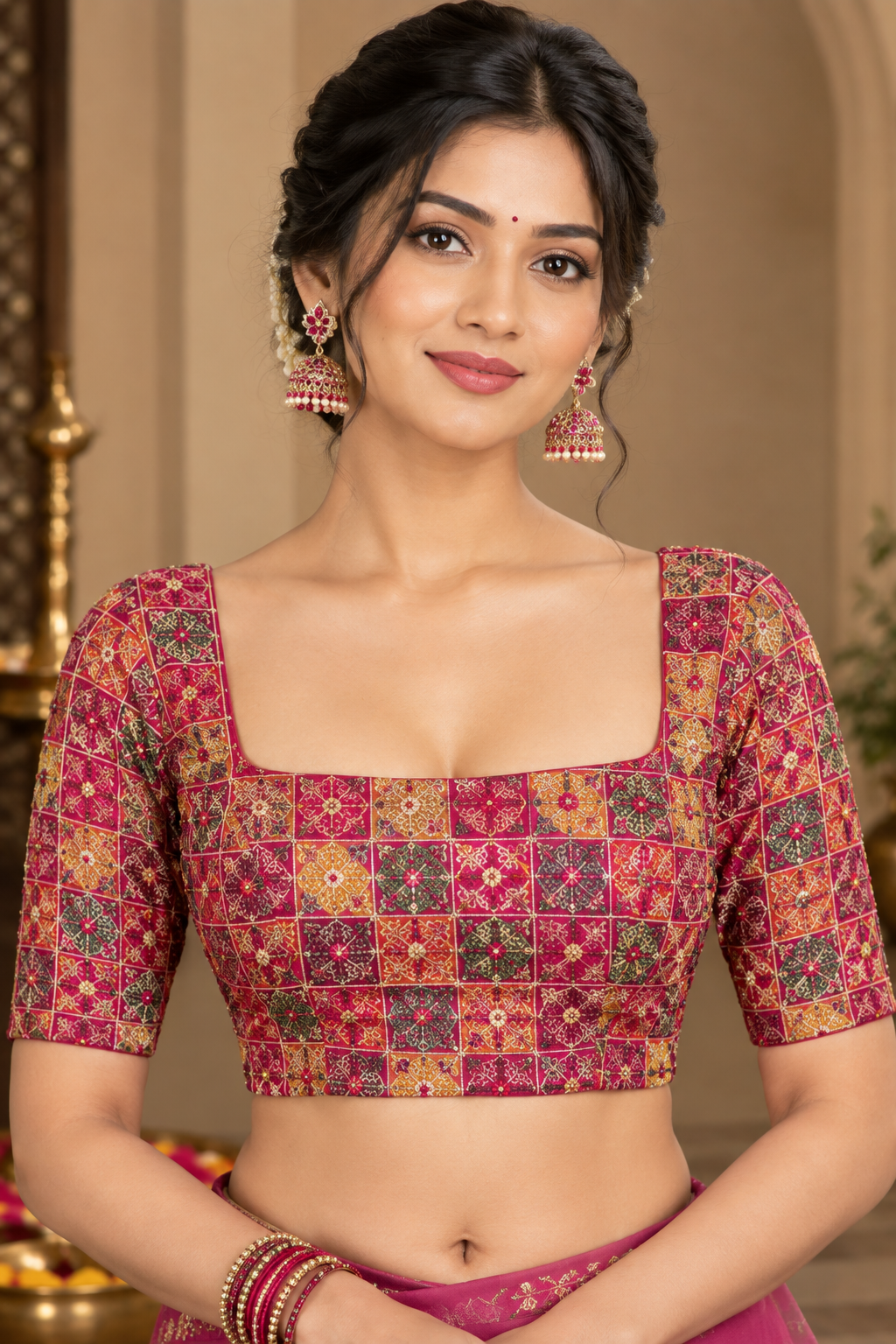 Yellow Butterfly Embroidered Saree with Printed Contrast Blouse