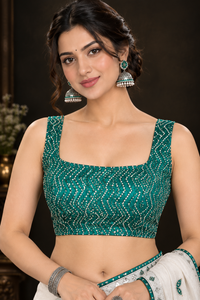 Elegant Off-White Soft Chinon Silk Saree with Teal Green Butterfly Motifs & Siroski Work