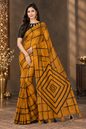 Contemporary Mustard Yellow Heavy Linen Cotton Saree with Geometric Check Pattern
