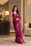 Designer Wine Magenta Soft Star Georgette Embroidery Saree for Women | Party Wear Designer Saree