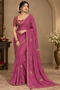 Vibrant Rani Pink Soft Chinon Silk Saree with Animal Motifs & Siroski Work