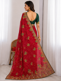 Elegant Red Heavy Soft Georgette Saree with Intricate Embroidery Work & Designer Border