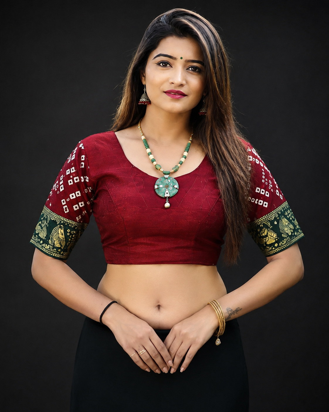 Elegant Maroon & Bottle Green Viscose Dola Silk Bandhej Saree with Fine Self-Jacquard Weaving