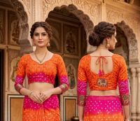 Vibrant Orange & Pink Dola Silk Bandhej Saree with Jacquard Elephant Border