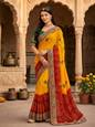 Premium Dual-Shade Soft Georgette Festive Saree with Detailed Embroidery Border for Haldi & Wedding Functions