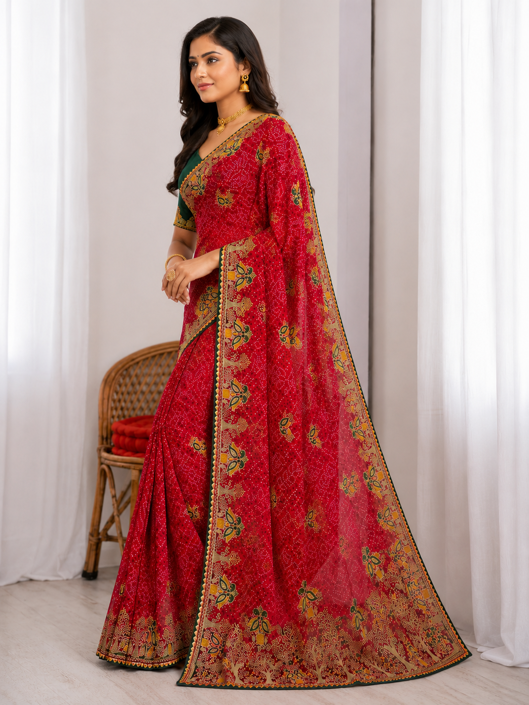 Elegant Red Heavy Soft Georgette Saree with Intricate Embroidery Work & Designer Border