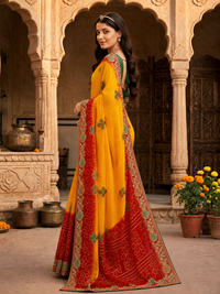 Premium Dual-Shade Soft Georgette Festive Saree with Detailed Embroidery Border for Haldi & Wedding Functions
