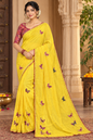 Yellow Butterfly Embroidered Saree with Printed Contrast Blouse